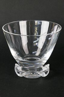 Signed Steuben Clear Crystal Footed Bowl with Shaped Base