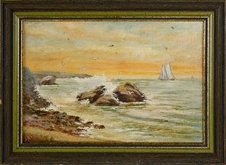 Oil on Board "Rocky Coastal Seascape", 19th Century