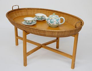 Contemporary Nantucket Basket Woven Tray Coffee Table