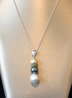 11.5mm - 9mm South Sea White, Gold, and Grey Tahitian Graduated Pearl Necklace
