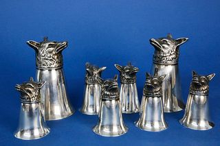 Vintage Set of 8 Silver Plated Fox Head Stirrup Cups