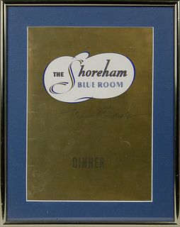 Eleanor Roosevelt Autographed Dinner Menu "The Shoreham Blue Room", Washington, DC