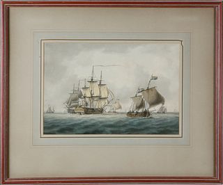 William Anderson Watercolor on Paper "British Man o' War and Dutch Boats"