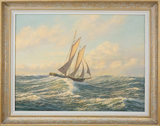 Josef M. Arentz Oil on Artist Board "Sailing on the High Seas"