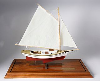 Cased Model of a Muscongus Bay Lobster Smack Boat