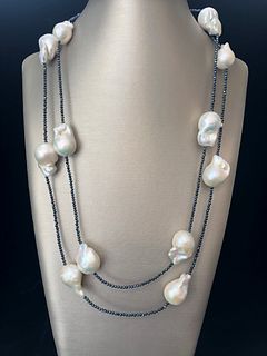 White Baroque Fresh Water Pearl and Spinel Necklace
