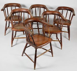 Set of Six Barrel-Back Tavern Chairs, 19th Century