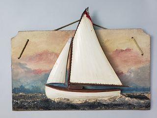 Antique/Vintage Half Hull Sailboat Model Plaque