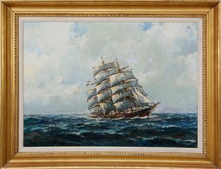 Jack Gray Oil on Canvas "British Full Rigged Ship North Atlantic"