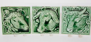 Group of Three Green Glazed Tiles