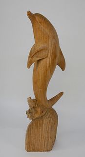 Contemporary Carved Wood Dolphin Sculpture