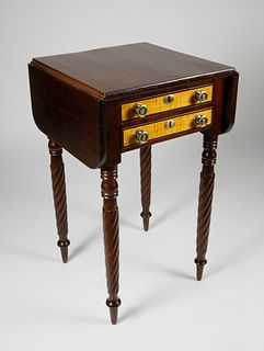 American Sheraton Two Drawer Drop Leaf Stand, 19th Century