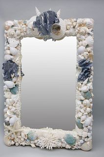 Dramatic Seashell Encrusted Framed Mirror, Contemporary