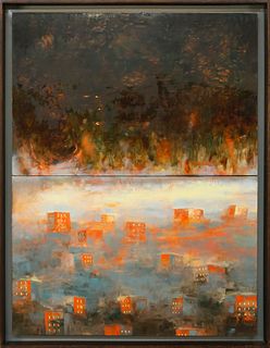 Robert Ferrandini Oil on Panel "City Lights"