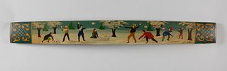 Sally Nolan Hand Painted Barrel Stave "The Snowball Fight", Vintage