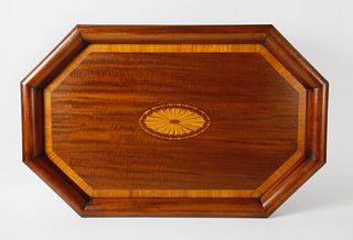 Antique American Mahogany and Satinwood Inlaid Octagonal Serving Tray