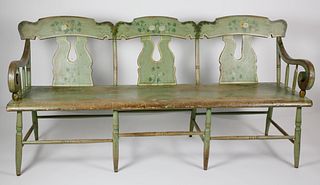 Pennsylvania Hand Painted Triple-Back Deacon's Bench, 19th Century