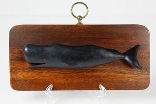 Vintage Hand Carved and Painted Sperm Whale Plaque