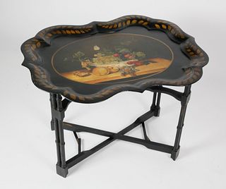 Tole Decorated Still Life Tray on Stand