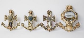 Group of Four Antique Shell Encrusted Anchors