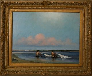 Peter Layne Arguimbau Oil on Board "Fishermen Pulling in the Nets"