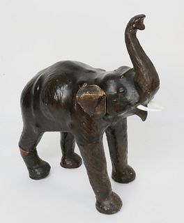 Vintage Dimitri Omersa Style Stuffed Leather Elephant Foot Stool