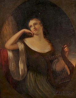 European School, 19th Century      Wistful Young Beauty Holding a Lyre
