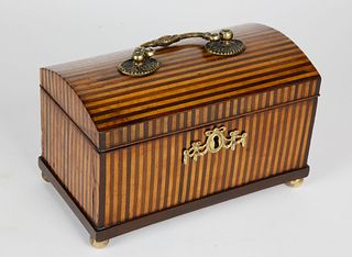 British Regency Double Compartment Striped Tea Caddy, 19th Century