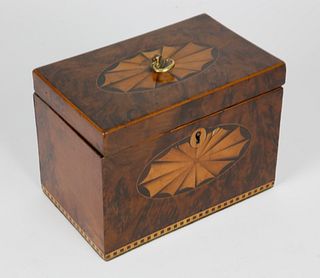 British Regency Double Compartment Tea Caddy With Oval Paterae Inlay, 19th Century