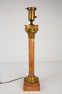 Antique French Pink Marble and Gilt Bronze Classical Column Table Lamp
