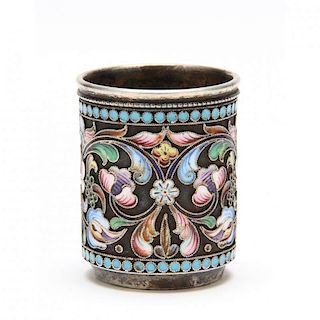 Russian Silver & Shaded Cloisonne Vodka Cup by Maria Shemenova 