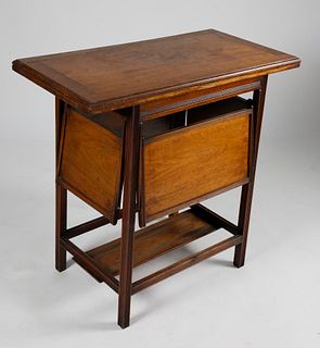Art Deco Style Flip Top Book Table With Folding Shelves