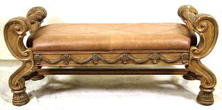 SCROLL ARM LEATHER BENCH
