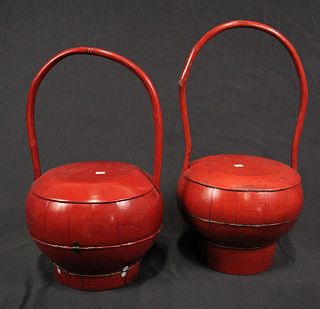 PAIR OF 19th CENTURY CHINESE BASKETS WITH LIDS