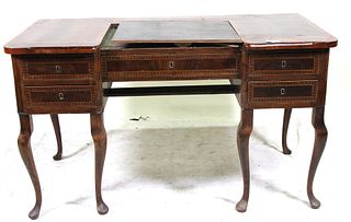 ANTIQUE KNEEHOLE MAHOGANY DESK WITH FIVE DRAWERS