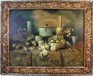 STILL LIFE WITH FRUIT OIL ON CANVAS PAINTING