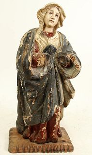 18th CENTURY SPANISH CARVED AND PAINTED MADONNA