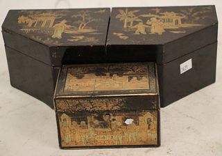 MIXED LOT OF THREE 19th CENTURY CHINOISERIE BOXES