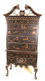 CHINESE CHIPPENDALE STYLE CHINOISERIE HIGHBOY
