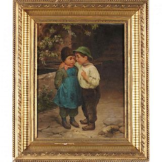 Victorian Genre Painting with Two Street Urchins 