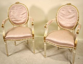 PAIR OF FRENCH OVAL BACK  ARMCHAIRS