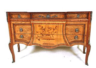 VINTAGE FRENCH INLAID MARBLE TOP SIDEBOARD