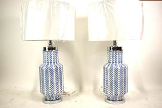 PAIR OF BLUE AND WHITE CERAMIC LAMPS