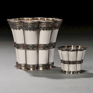 Two Sterling Silver-mounted Vases