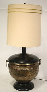ANTIQUE INDIAN HAMMERED BRASS POT NOW A LAMP