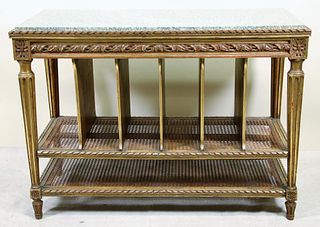 FRENCH GILDED BASE MARBLE TOP MUSIC CABINET