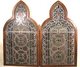 PAIR OF 19th C. GOTHIC STAINED GLASS WINDOW PANELS