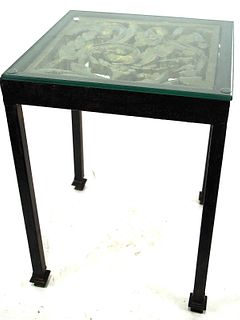 IRON BASE GLASS TOP ACCENT TABLE