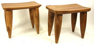 PAIR OF RUSTIC WOODEN STOOLS