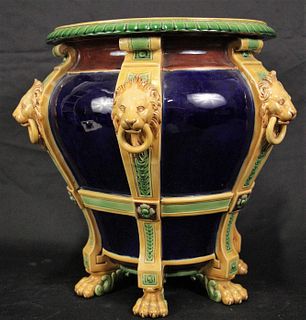 19th CENTURY NEOCLASSICAL STYLE MAJOLICA CACHEPOT